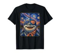 Grand Requin Blanc Portant des Lunettes Drapeau américain T-Shirt