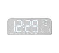 Grand réveil LED avec finition grain de bois, horloge numérique murale ou de table affichant l'heure, la date, le jour et la température, luminosité réglable et lumière ambiante pour cuisine, chambre