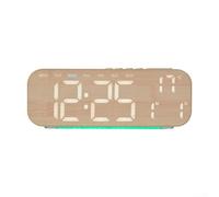 Grand réveil LED avec finition grain de bois, horloge numérique murale ou de table affichant l'heure, la date, le jour et la température, luminosité réglable et lumière ambiante pour cuisine, chambre