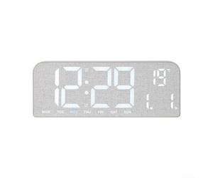Grand réveil LED avec finition grain de bois, horloge numérique murale ou de table affichant l'heure, la date, le jour et la température, luminosité réglable et lumière ambiante pour cuisine, chambre