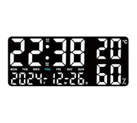 Grand réveil numérique LED avec affichage de la température et de l'humidité | Double alarme et veilleuse à 5 niveaux | Support mural ou de table pour chambre à coucher et salon | Noir (D)
