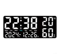 Grand réveil numérique LED avec moniteur de température et d'humidité, double alarme, veilleuse réglable, suspension murale ou support de bureau pour bureau à domicile (A)