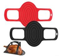 Grand revêtement en silicone et lève-dinde pour friteuse à air comprimé à double panier - Accessoires de cuisine de rechange pour papier sulfurisé 58,5 x 31,5 cm (rouge)
