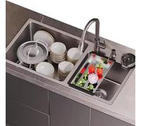 Grand robinet mitigeur d'évier de cuisine à double cuve gris - 75 x 40 x 20 cm élégant et parfait pour les cuisines modernes robinet d'installation facile