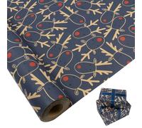 Grand rouleau de papier cadeau : 76 cm x 15 m de papier cadeau kraft bleu recyclable de Noël imprimé avec élan pour Noël, anniversaire, mariage, festival, décorations de cadeaux