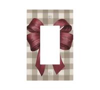 Grand ruban rouge sur motif écossais beige et blanc - Plaque murale à bascule simple - Décoration pour la maison, la cuisine, la salle de bain