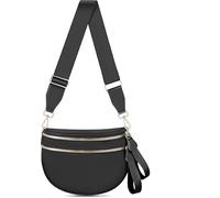 Grand sac à bandoulière à carreaux pour femme en nylon avec sangle supplémentaire, Noir , Mode