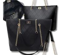 Grand sac à bandoulière en faux cuir biologique pour femmes, noir, compartiment A4, avec chaîne