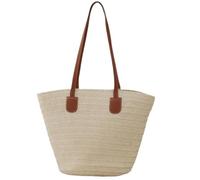 Grand sac à bandoulière pratique en paille naturelle pour les voyages à la plage et les activités de plein air, Beige, Bohème