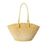 Grand sac à bandoulière tissé en paille colorée pour femme pour la plage, les vacances, les voyages, Jaune, Bohème