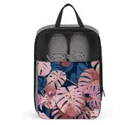 Grand sac à chaussures Monstera rose sur fond bleu foncé pour voyage, usage quotidien, sac de rangement anti-poussière pour chaussures de golf