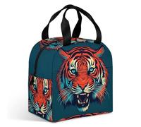 Grand sac à déjeuner motif tigre rouge pour adulte, sac fourre-tout isotherme étanche avec fermeture éclair et plusieurs poches, grande capacité pour bureau, travail, pique-nique
