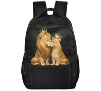 Grand sac à dos de style moderne avec doublure peau de pêche multi-poches | Couronne du Roi Lion Couronne Reine Lionne