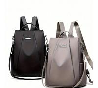 Grand sac à dos décontracté de style universitaire de couleur unie anti-vol, grande capacité Taille Unique,Noir grande taille 28*12*31cm,Grande taille kaki 28*12*31cmUnicoloreNylon
