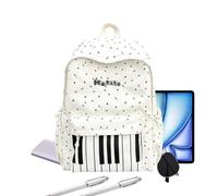 Grand sac à dos léger avec imprimé piano et beaucoup de choses, Blanc