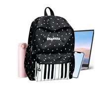 Grand sac à dos léger avec imprimé piano et beaucoup de choses, Noir