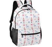 Grand sac à dos minimaliste en tissu sergé 6 compartiments pour garçons, Rose pastel et coquette bleue de Noël Casse-noisette et Père Noël, Small, Sac à dos