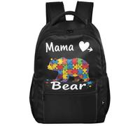 Grand sac à dos minimaliste en tissu sergé design standard pour garçons | Mama Bear Mom Puzzle Sensibilisation à l'autisme