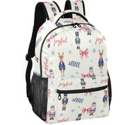 Grand sac à dos minimaliste en tissu sergé léger pour adolescents, Rose | Rose pastel et coquette bleue de Noël Casse-noisette et Père Noël