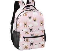 Grand sac à dos minimaliste en tissu sergé multi-poches pour adolescents | Motif de bouledogue français drôle mignon Frenchie chien maman chien