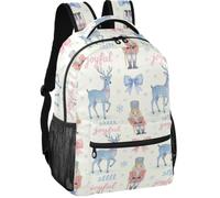 Grand sac à dos moderne en tissu sergé design debout pour adolescents, Rose | Rose pastel et coquette bleue de Noël Casse-noisette et Père Noël