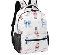 Grand sac à dos moderne en tissu sergé léger pour garçons et filles, Père Noël Casse-noisette pastel et coquette bleue, Small, Sac à dos