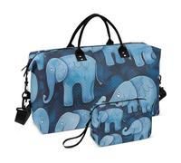 Grand sac à main avec sangle réglable et sangle réglable pour trekking, fond bleu avec beaucoup d'éléphants de dessin animé, Fond bleu avec beaucoup d'éléphants de dessin animé, 1 size