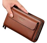 Grand sac à main en cuir pour homme - Portefeuille de voyage pour passeport, affaires - Étui pour téléphone portable, carte de crédit - Marron