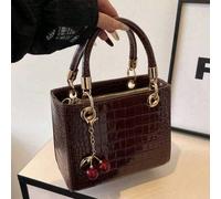 Grand sac à main pour femme; Sac de luxe pour femme de couleur café avec sangle d'épaule réglable; Peut être porté en bandoulière ou à l'épaule; Décoré avec un pendentif cerise. Taille UniqueMotif mon