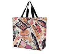 Grand sac à provisions pliable et réutilisable en forme de perroquet coloré pour le travail, les voyages, Motif sur le thème des cosmétiques et du maquillage, 40x40x16cm