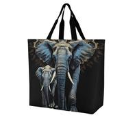 Grand sac à provisions pliable et réutilisable Motif tournesols, Deux éléphants sur fond noir deux éléphans, 40x40x16cm