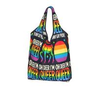 Grand sac à provisions pliable réutilisable avec poignées de transport Oh Deer Im Queer Gay Pride