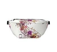 Grand sac banane à bandoulière pour homme et femme, deux bonhommes de neige ensemble, sac de poitrine réglable pour voyage, Note de musique florale, Taille unique, Rétro