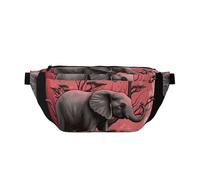 Grand sac banane à bandoulière pour homme et femme - Motif carreaux colorés - Sac de poitrine réglable pour voyage, Lune éléphant, Taille unique, Rétro