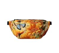 Grand sac banane à bandoulière pour homme et femme, sac de poitrine au paradis tropical, sac de taille réglable pour voyage, Joli tournesol et papillon., Taille unique, Rétro