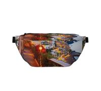 Grand sac banane à bandoulière pour homme et femme, sac de poitrine au paradis tropical, sac de taille réglable pour voyage, Coucher de soleil sur la mer Positano, Taille unique, Rétro