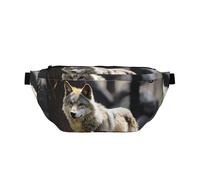 Grand sac banane à bandoulière pour homme et femme - Style bohème - Fleurs de lotus dorées - Sac de poitrine réglable pour voyage, Loup sauvage, Taille unique, Rétro