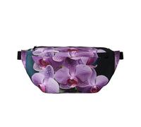 Grand sac banane à bandoulière pour homme et femme - Style bohème - Fleurs de lotus dorées - Sac de poitrine réglable pour voyage, Magnifiques orchidées violettes, Taille unique, Rétro