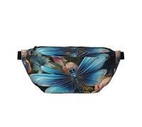 Grand sac banane à bandoulière pour homme et femme - Style bohème - Fleurs de lotus dorées - Sac de poitrine réglable pour voyage, Nénuphar et libellule, Taille unique, Rétro