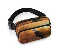Grand sac banane avec sangle réglable pour entraînement en plein air, voyage, course décontractée, motif aigle à tête blanche et coucher de soleil doré, Pygargue à tête blanche coucher de soleil doré,