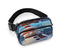 Grand sac banane décontracté avec sangle réglable, fleurs vertes, herbes, feuilles de sauge et branches, sac banane décontracté pour voyage, sport, course à pied, randonnée, Bonhomme de neige