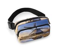 Grand sac banane décontracté avec sangle réglable, motif tigre rayé pour voyage, sport, course à pied, randonnée, Moulin à vent traditionnel, 20x13cm, Sac à dos décontracté