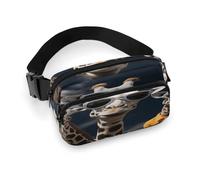 Grand sac banane décontracté avec sangle réglable, rayures bleues, étoiles et crâne, pour voyage, sport, course à pied, randonnée, Trois girafes portant des lunettes de soleil, 20x13cm, Sac à dos
