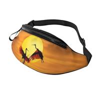 Grand sac banane flamant rose coucher de soleil pour homme et femme, sac banane avec prise casque et poches zippées, ceinture réglable pour le sport, la course, la randonnée, le camping