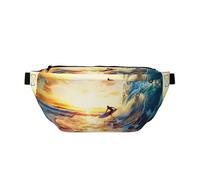 Grand sac banane imprimé drapeau du Royaume-Uni avec sangle réglable pour la randonnée, les voyages, le fitness et le transport quotidien, Coucher de soleil, mer, surf, paysage marin, One Size