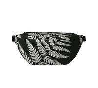 Grand sac banane imprimé hiboux sur une branche d'arbre avec sangle réglable pour la randonnée, les voyages, le fitness et le transport quotidien, Silhouette de feuille de fougère naturelle, One Size