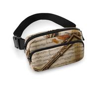 Grand sac banane imprimé musique flûte pour homme et femme, grand sac de poitrine avec sangle réglable pour l'extérieur, l'entraînement, les voyages, la course décontractée, musique de flûte, 20 x 13