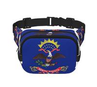 Grand sac banane noir avec imprimé carte du drapeau du Dakota du Nord pour femme en nylon tendance, noir, One Size