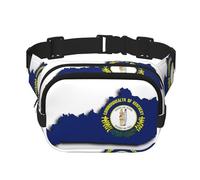 Grand sac banane noir avec imprimé carte du drapeau du Kentucky pour femme, sac banane en nylon tendance, noir, One Size
