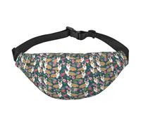 Grand sac banane pour homme et femme, motif renard, oiseau et fleur, sac banane pour entraînement, randonnée, course à pied, voyage, Chien Corgi et Fleurs Roses Chien Corgi et Fleurs Roses, Taille